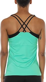icyzone Women's Workout Yoga Tank Top with Built in Bra, Strappy Back Sports Fitness Tops