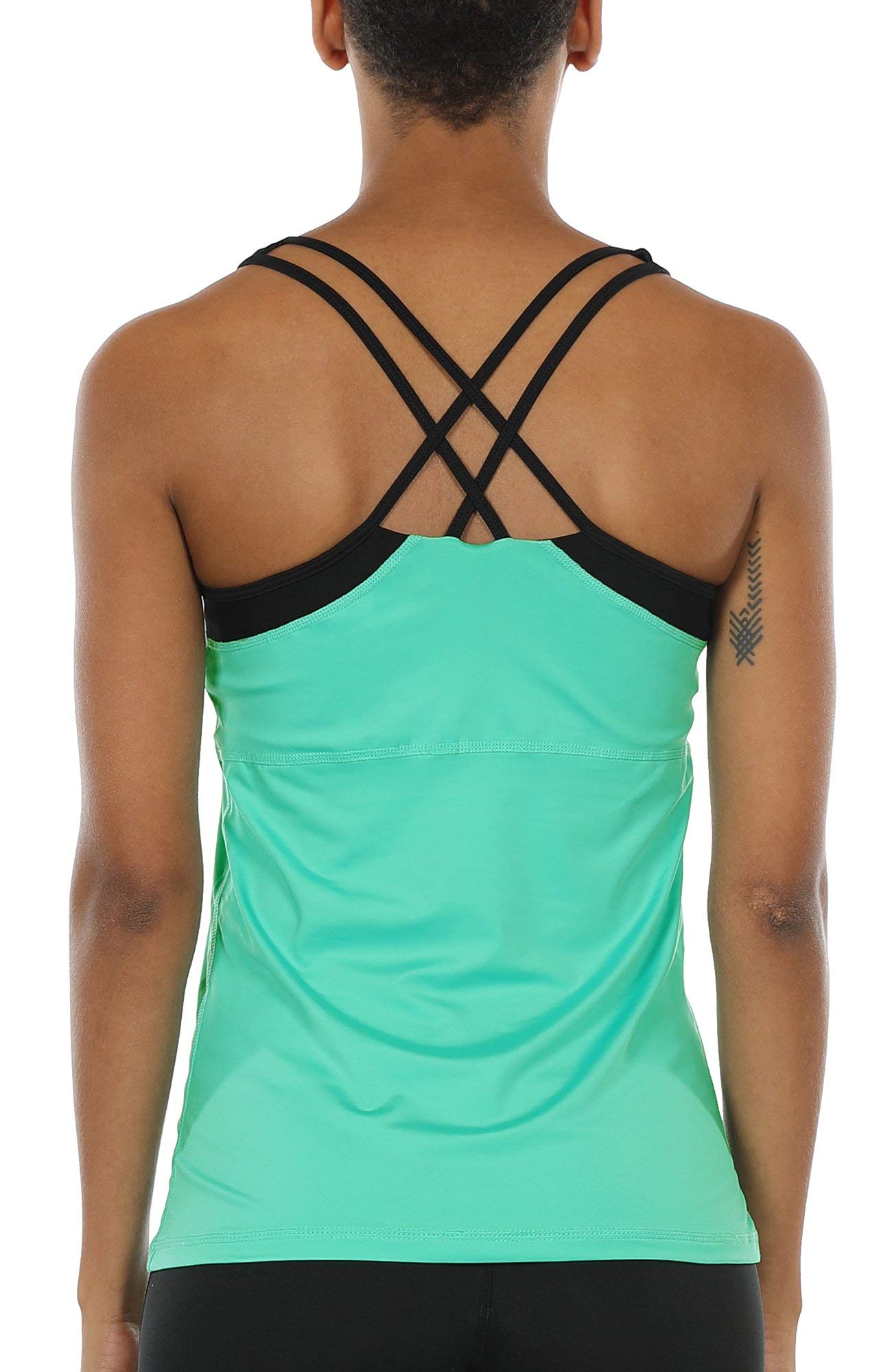 icyzone Women's Workout Yoga Tank Top with Built in Bra, Strappy Back Sports Fit