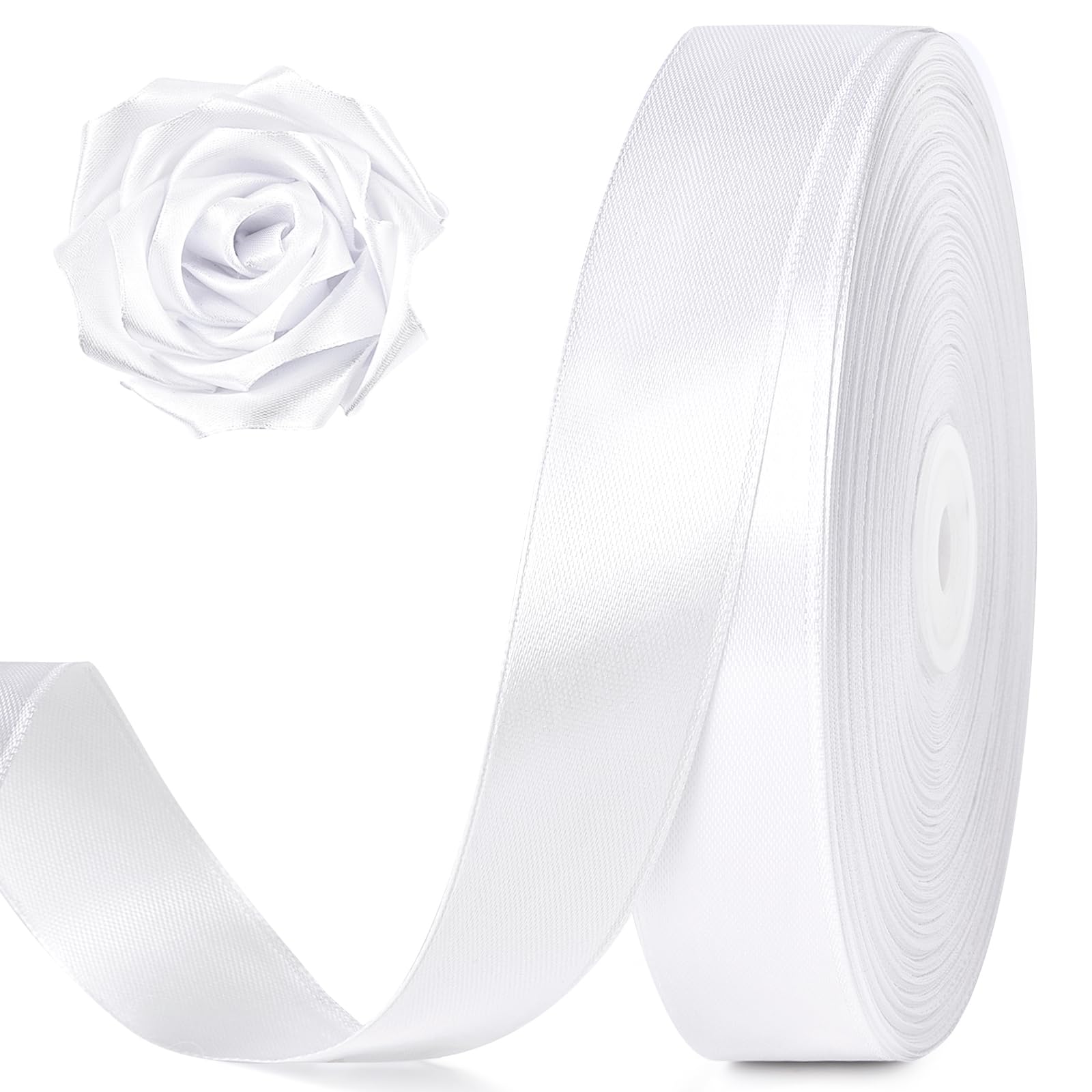 Jutieuo White Satin Ribbon 1 Inch x 100 Yards | White Ribbon for Gift Wrapping, 