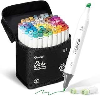 Ohuhu Alcohol Markers 80 Colors Chisel& Fine for Beginners Adult Coloring | AP Certified Dual Tips Crayon Marqueur Alcohol-based Art Marker for Drawing Illustration Sketching, Great Small Set, Oahu