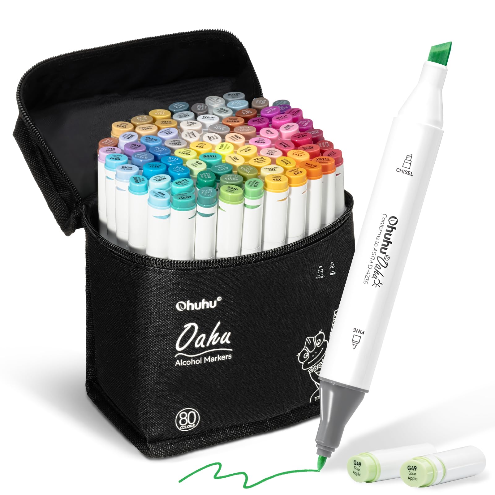 Ohuhu Alcohol Markers 80 Colors Chisel& Fine for Beginners Adult Coloring | AP C