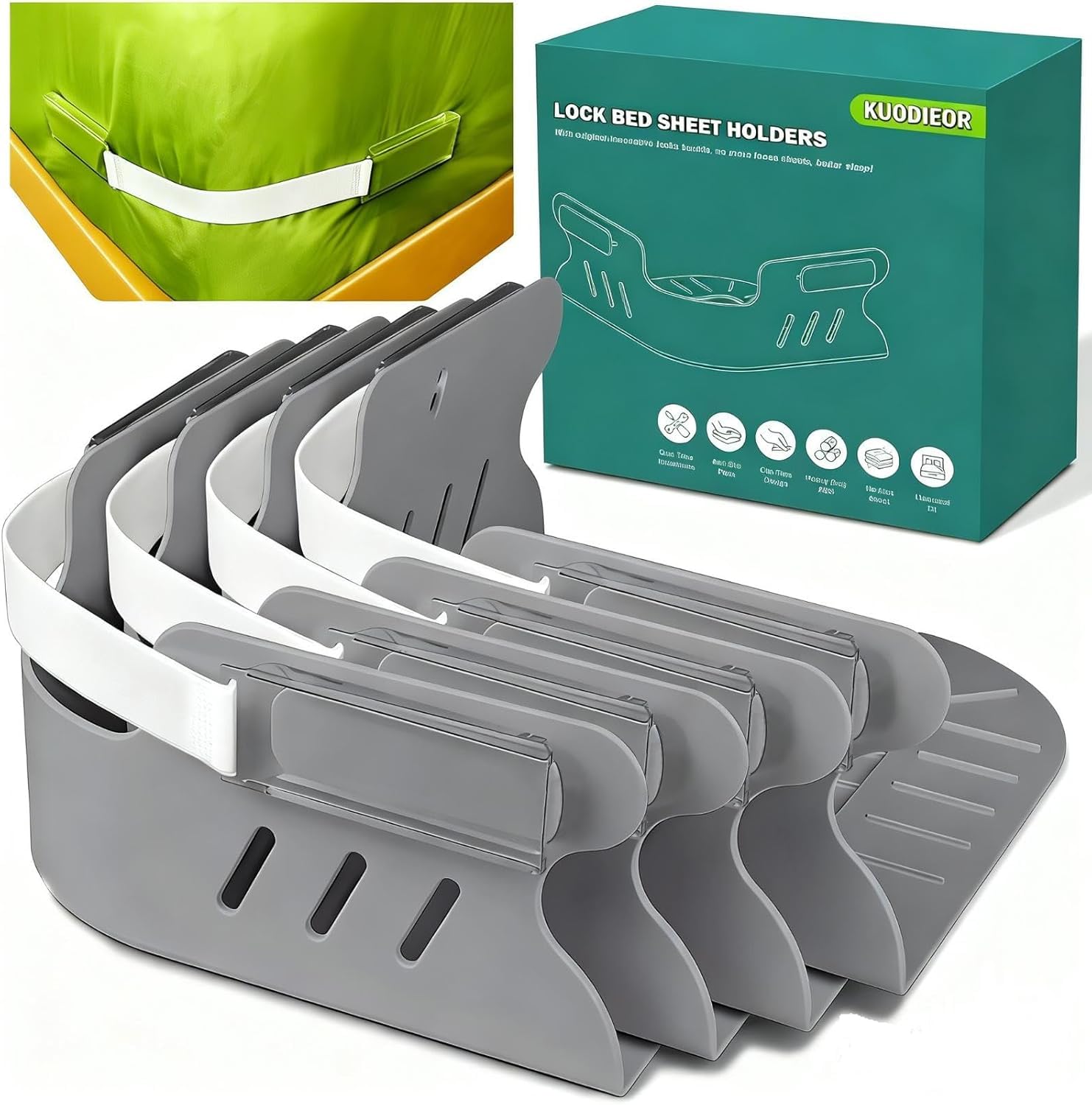 Bed Sheet Holders for Corners, Heavy Duty Fitted Sheet Holder with Lock Fastener