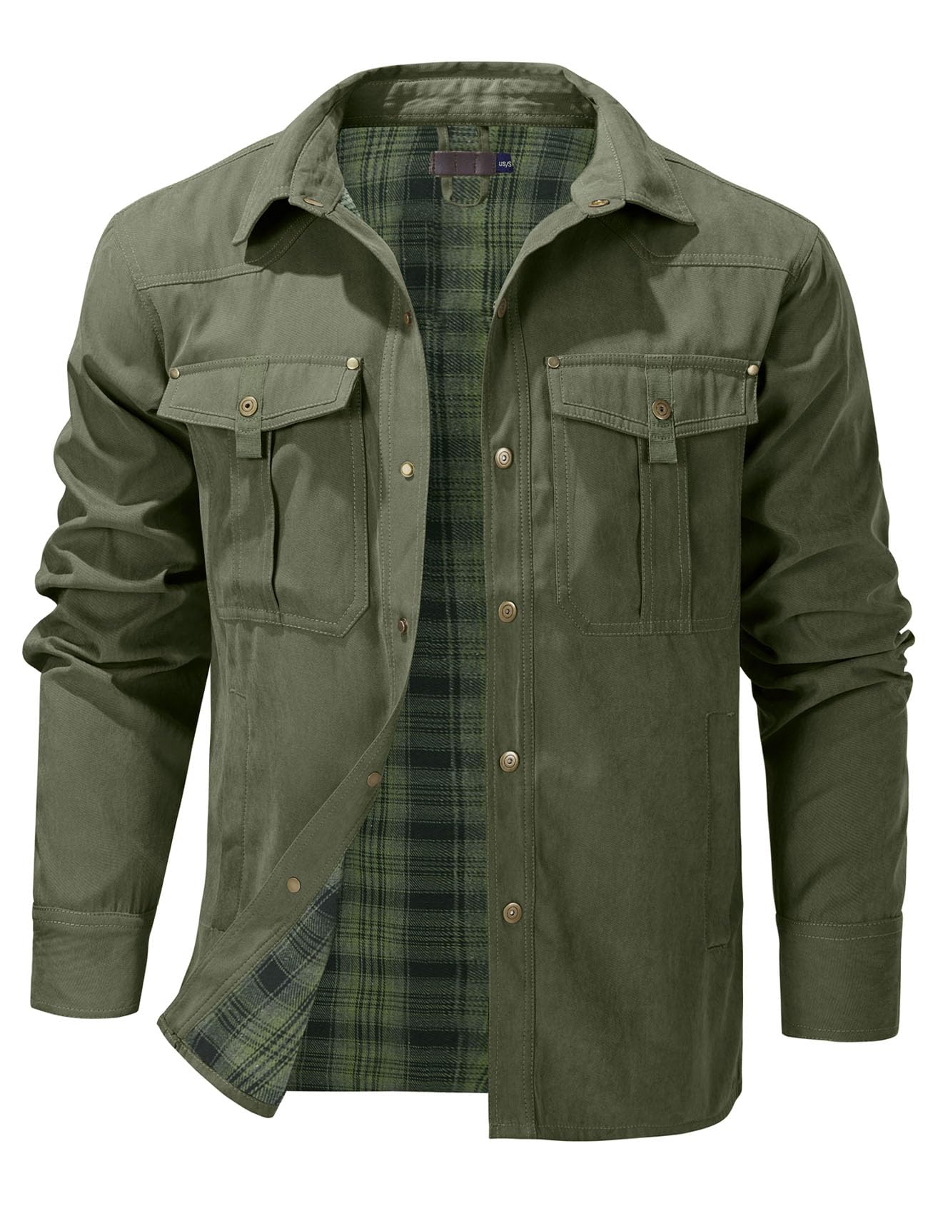 Flygo Men's Mens Vintage Flannel Lined Shirt Jacket Mens Vintage Flannel Lined S