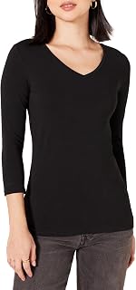 Amazon Essentials Women's Regular-Fit 3/4 Sleeve V-Neck Cotton Modal T-Shirt