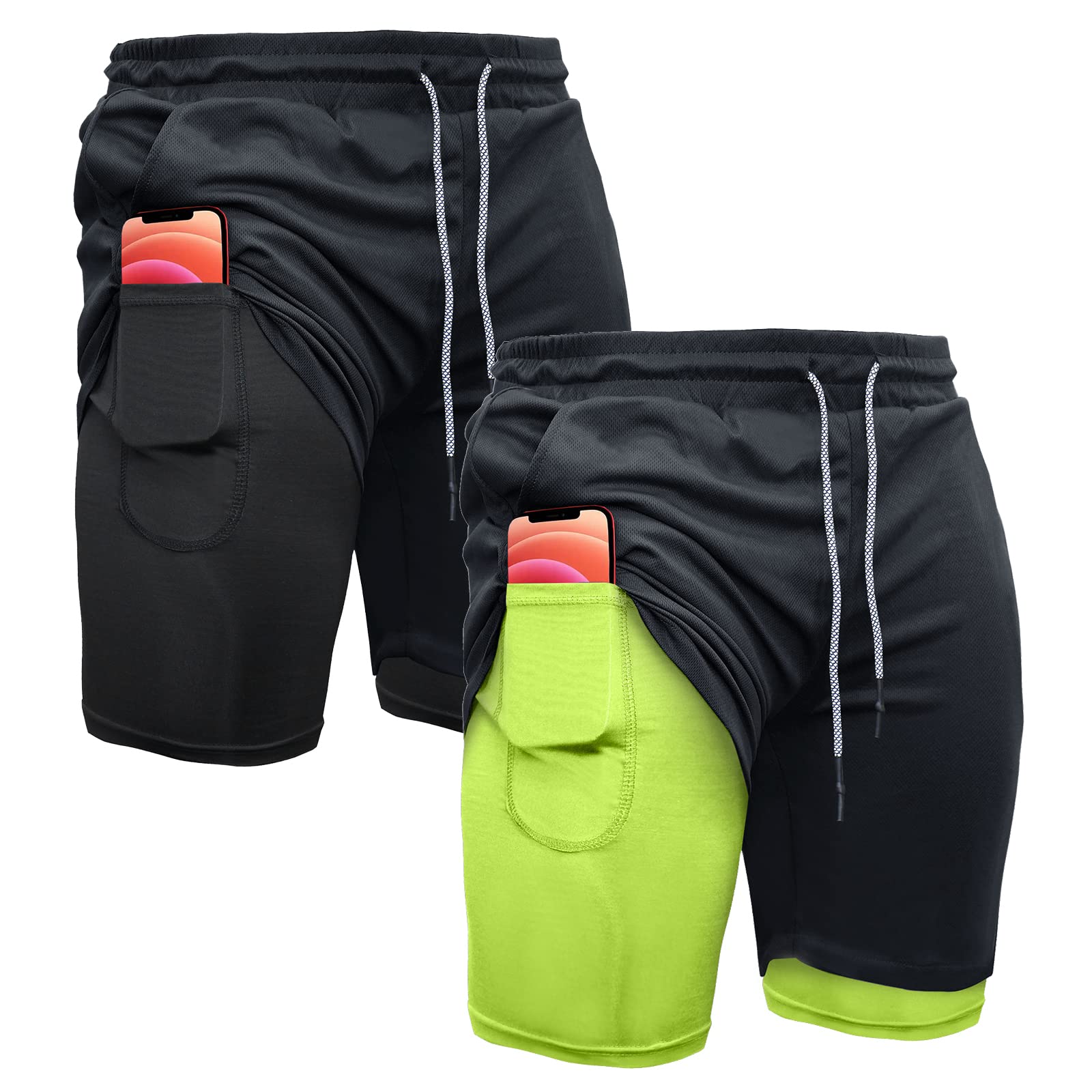 OEBLD Mens Sports Shorts 2 in 1 Gym Training Running 7'' with Towel Loop