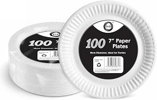 DID 7-inch Paper Plates, 18cm White, Compostable Biodegradable Disposable Round Party Paper Plate, Perfect for Everyday use, Ideal for Food Catering Parties, Camping, Picnics and Events - Pack of 100