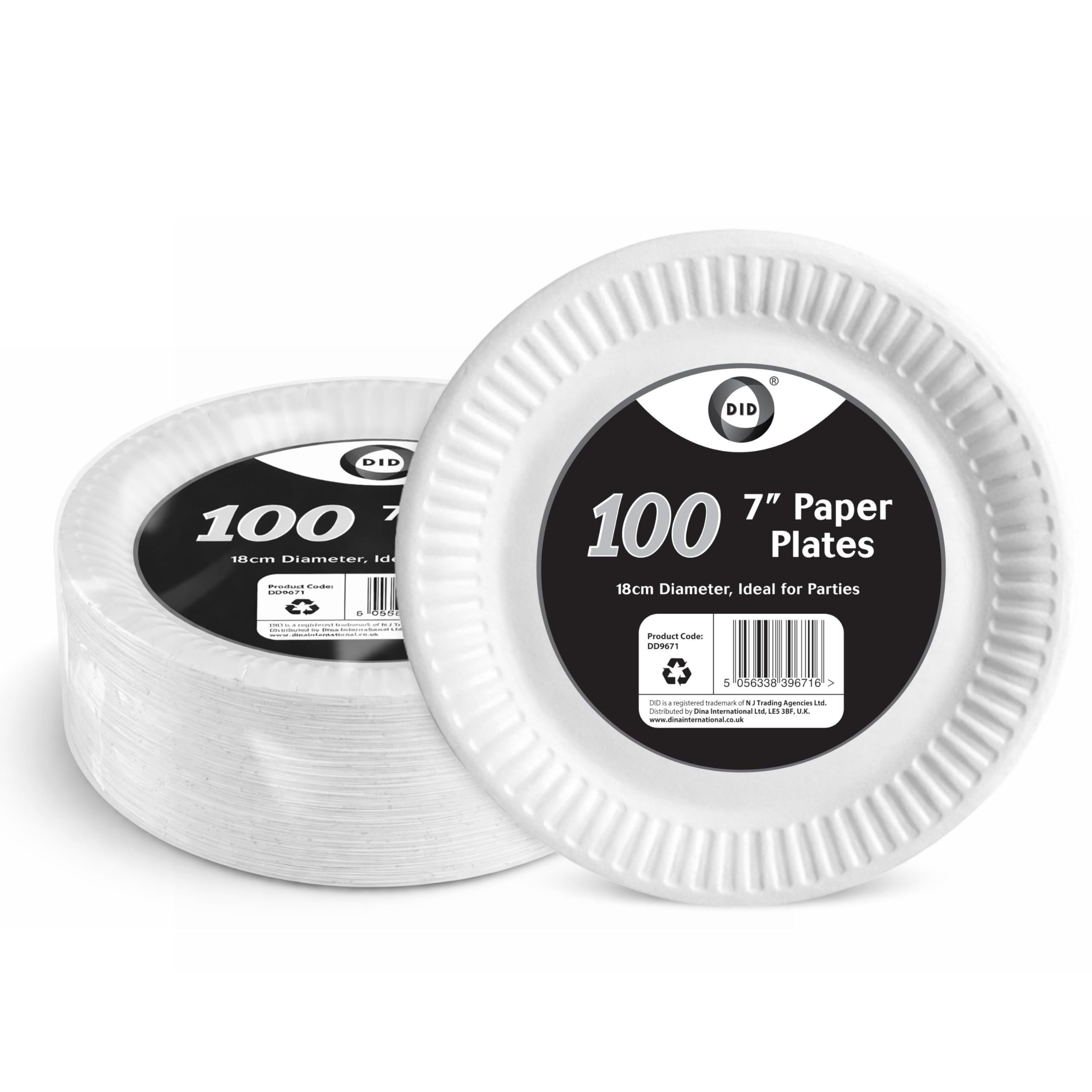 DID 7-inch Paper Plates, 18cm White, Compostable Biodegradable Disposable Round 