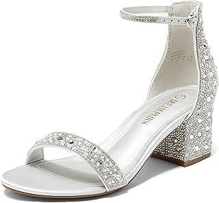 DREAM PAIRS Dress Sandal for Women Low Block Heel Classic Round Toe Mid Heels with Buckles and Straps Summer Elegant
