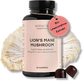 Lion's Mane Mushroom - Lions Mane Gummies | 4000 mg Lion Mane Extract per Gum | 60 Vegan, Gluten and Sugar Free Gummies | To Support Cognitive Health | Nordic Oil