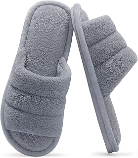 shevalues Terry Cloth Open Toe Slippers for Women Memory Foam House Shoes