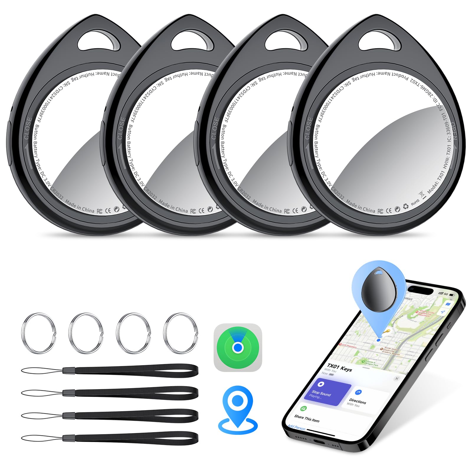 QCOQ Air Tags 4 Pack, Smart Key Finder Work with Find My (iOS Only) | 100dB Blue