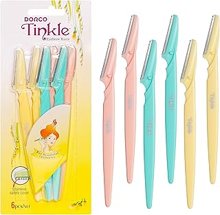 Tinkle Dermaplaning Tool 6ct, Dermaplane Razor for Women, Safe and Easy Peach Fuzz Remover, Eyebrow Trimmer with Protective Cover, Stocking Stuffers
