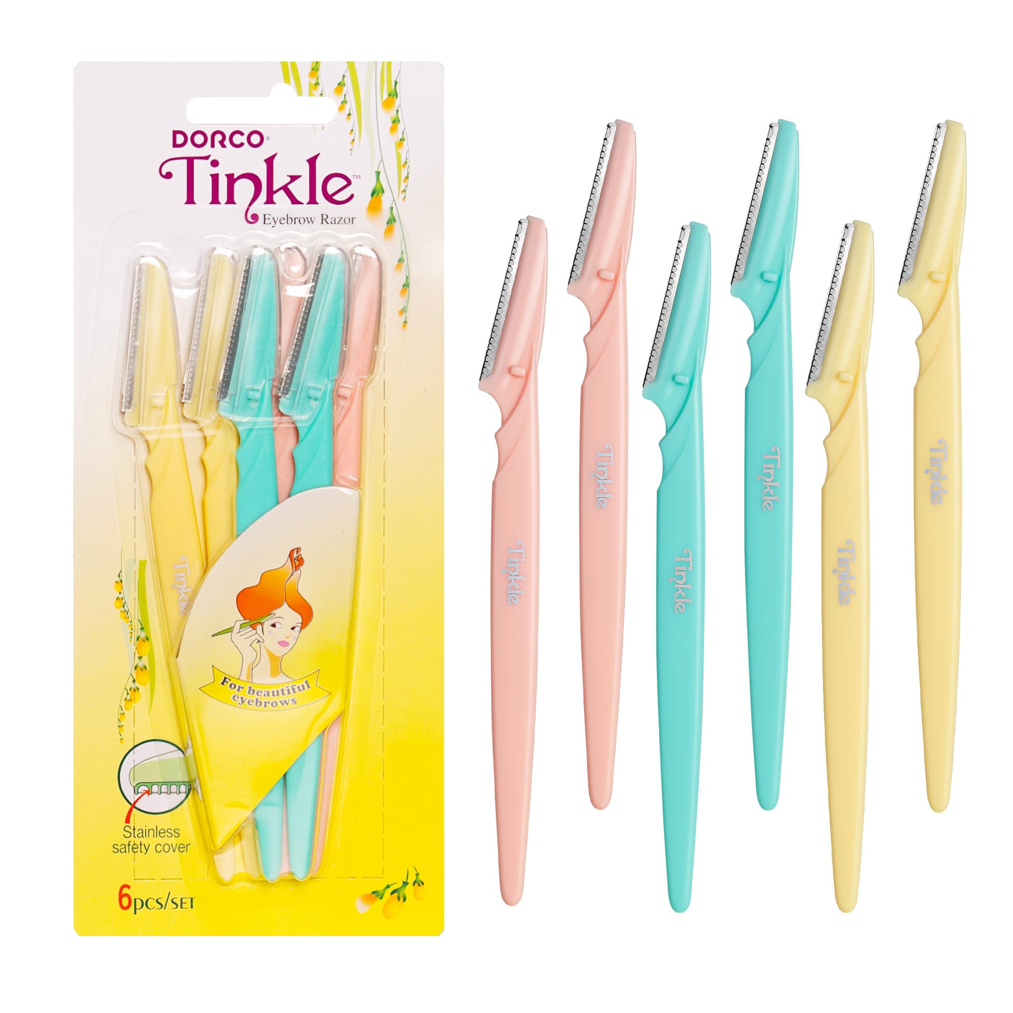 Tinkle Dermaplaning Tool 6ct, Dermaplane Razor for Women, Safe and Easy Peach Fu