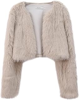 Amazhiyu Cropped Faux Fur Cardigan for Women Fleece Winter Jacket