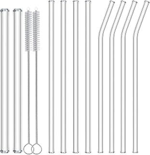 Nafender 10-Pack Glass Straws Reusable Drinking Straw Including 4 Straight and 4 Bent Straws & 2 Extra Wide Smoothie Straw with 2 Cleaning Brushes