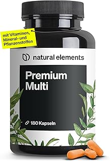 natural elements Premium Multivitamin - 180 High Dose Complex Capsules - Valuable Vitamins A-Z - Premium Raw Materials - with Bioactive Forms - No Unnecessary Additives - Laboratory Tested Quality