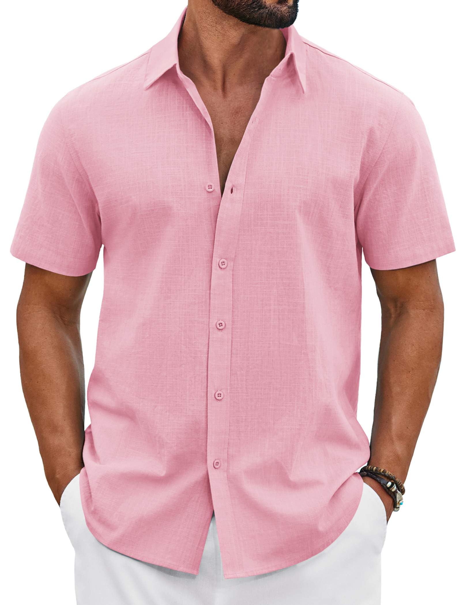 COOFANDY Mens Button Down Shirts Short Sleeve Casual Shirt Cotton Summer Beach L