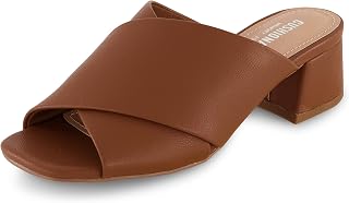 CUSHIONAIRE Sandalo con tacco largo e fascia incrociata Garland + Memory Foam, ampie larghezze disponibili, Whisky 39 EU W