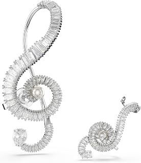 Ariana Grande x Swarovski clip earrings, Asymmetrical design, Crystal pearl, Baguette cut, Clear, Rhodium Finish