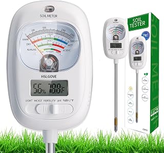 HSLGOVE Soil Test Kit, 7-in-One Soil Moisture Meter/Soil PH Meter/Fertility, Dual Screen Soil Tester w/Digital Soil Temp/Air Temp&Humidity for Plants Gardening,Lawn,Farm Indoor&Outdoor-Lvory White