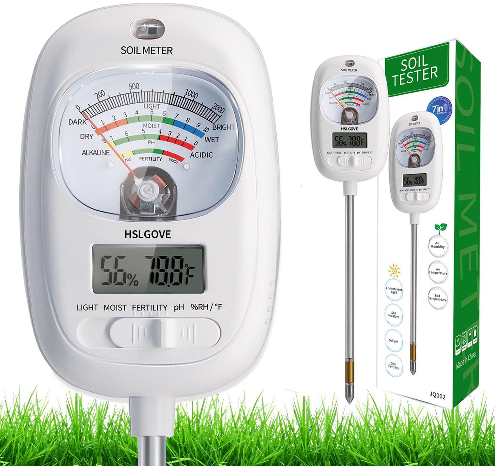 HSLGOVE Soil Test Kit, 7-in-One Soil Moisture Meter/Soil PH Meter/Fertility, Dua