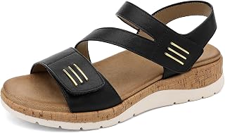 UBFEN Women Flat Sandals Arch Support Open Toe Comfortable Casual Low Wedge Summer Shoes