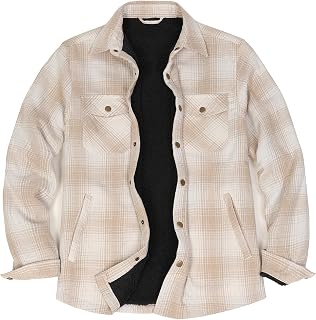 ZENTHACE Men's Sherpa Lined Flannel Shirt Jacket,Long Sleeve Brushed Flannel Shacket Jackets,Push Button