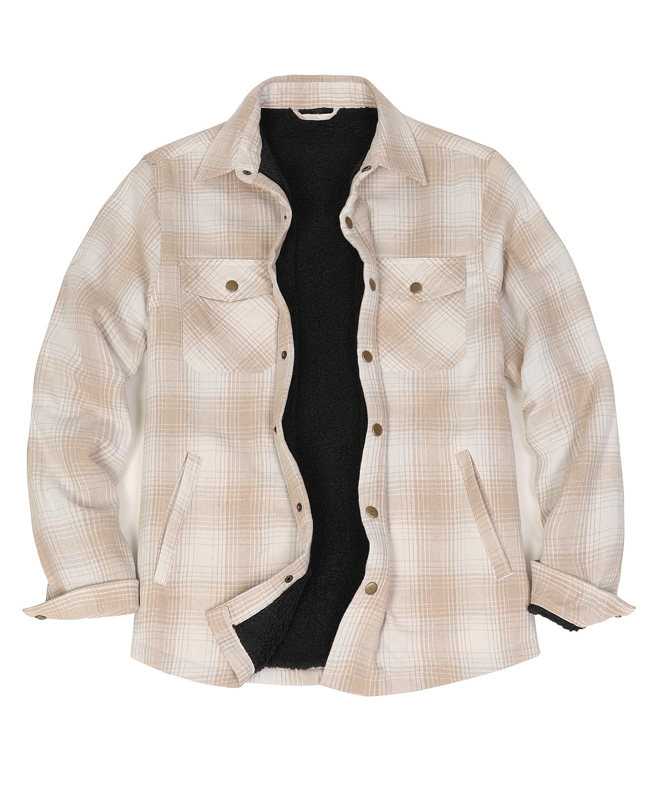 ZENTHACE Men's Sherpa Lined Flannel Shirt Jacket,Long Sleeve Brushed Flannel Sha