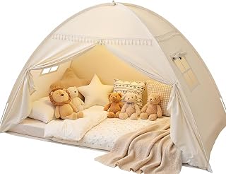 Sumbababy Twin Kids Bed Tent Canopy Kid Play Tent Indoor, Golden Beige | 75 x 40 x 46 in Fit Twin Size Mattress, Easy Assembly Creates Cozy, Private Space Can Relax, Read, Sleep, Gift for Kids Room