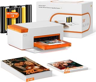Liene M110 4x6'' & 3x3 Photo Sticker Printer Bundle (100 pcs Photo+20 pcs Sticker+3 Ink Cartridges), Bluetooth Portable Picture Printer for iPhone, Android, Smartphone, Computer, Dye-Sublimation