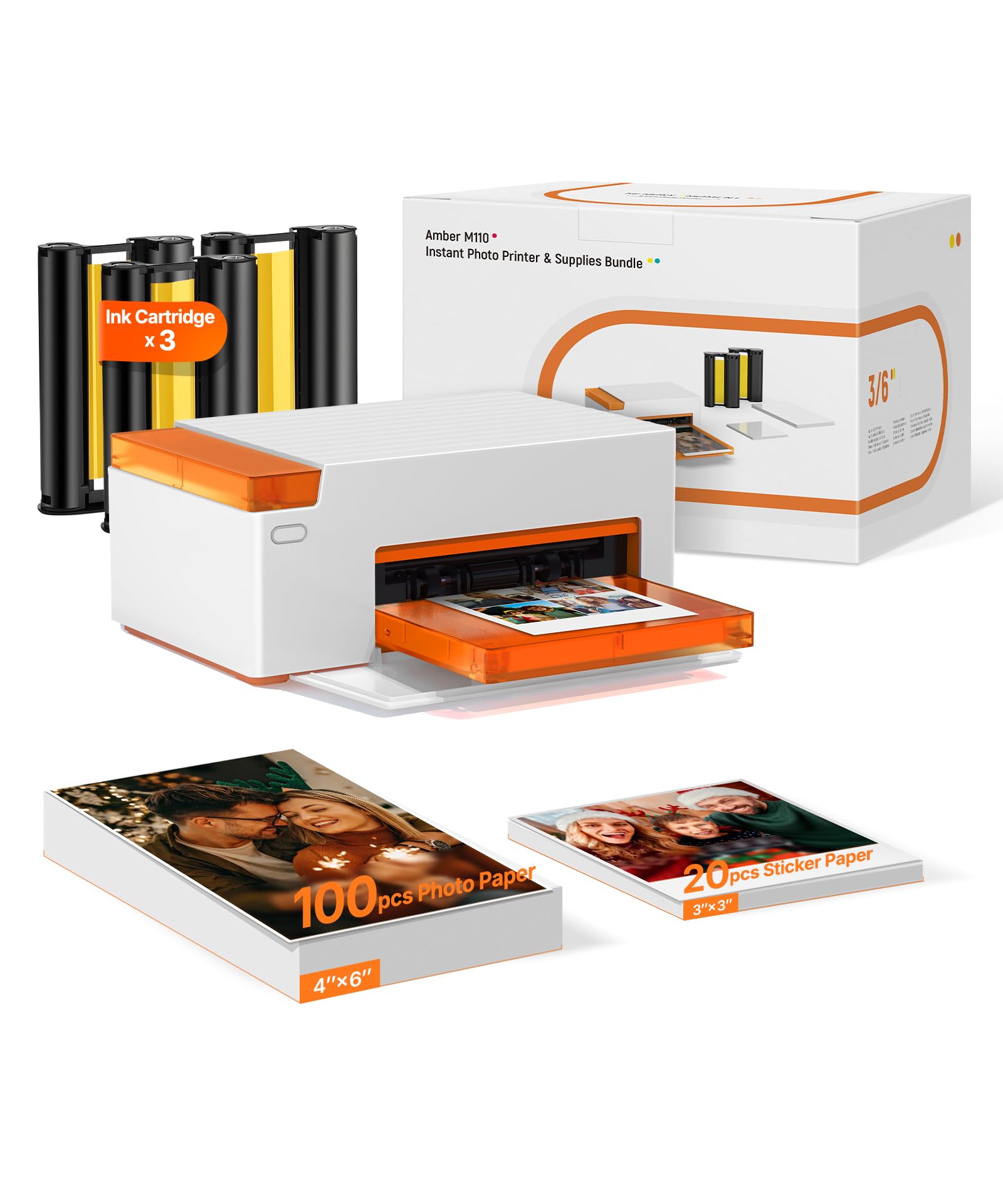 Liene M110 4x6'' & 3x3 Photo Sticker Printer Bundle (100 pcs Photo+20 pcs Sticke