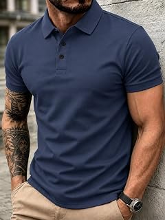 Men's Performance Polo Shirt Quick Dry Short Sleeve Collared Shirt for Golf Work Casual Business Travel