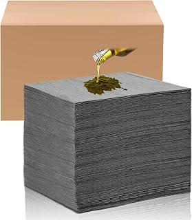 Hoolerry 100 Pcs Oil Absorbent Pad for Spill, 9.8 x 13 Inch, Gray | Heavy Dimpled Absorbing Mat Bulk, Trimmable Leakproof for Fluid Spill, for Auto Workshop Garage Floor, Water, Grease, Coolant