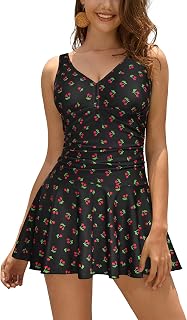 SHEKINI Women's Swimsuit with Skirt One Piece Slimming One Piece Swimsuit with Fluffy Cups Vintage Skirted Swimwear Swimsuit Beach Bikini