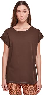 URBAN CLASSICS Women's Rolled Sleeve T-Shirt, Women's Short Sleeve Cotton T-Shirt, Round Neck and Rounded Shoulders Tee Shirt