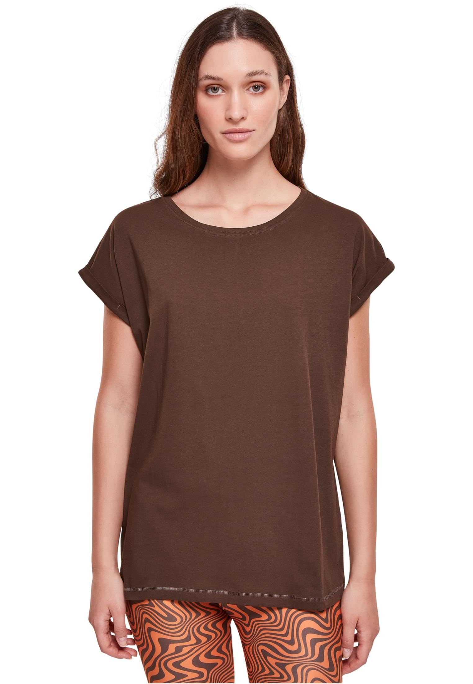 URBAN CLASSICS Women's Rolled Sleeve T-Shirt, Women's Short Sleeve Cotton T-Shir