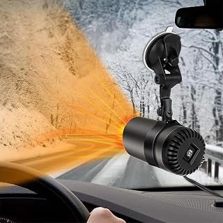 12V Portable Car Heater Cigarette Lighter Plug In, 2 IN 1 Heat & Cool Windshield Defroster Defogger, Fast Auto Window Snow Demister with Detachable Suction Holder (Black)