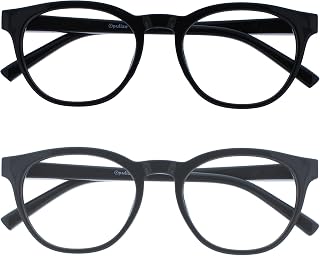 OPULIZE BLU Blue Light Blocking Reading Glasses for Women Men, Cool Round Frame with Anti-Glare Computer and Gaming Eyewear, UV and Eyestrain Protection, Black Grey +3.00 (Pack of 2)
