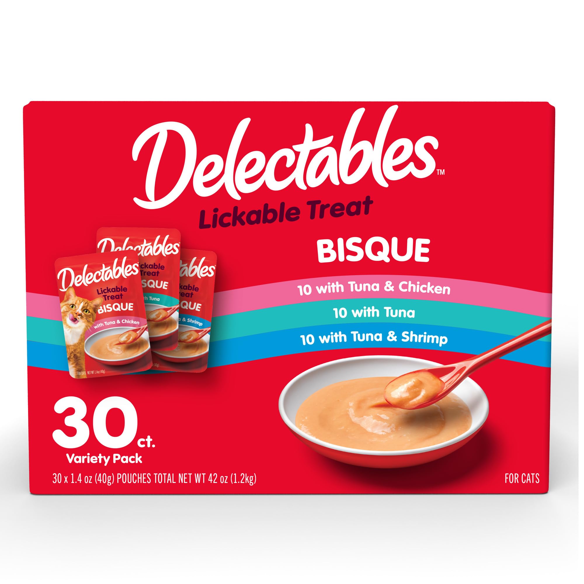 Delectables Lickable Treat Bisque Wet Cat Treat Variety Pack, Food Topper, Hydra