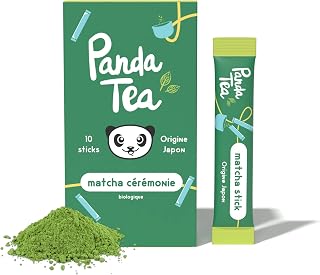 Panda Tea Thé Matcha Cérémonie Bio | Origine Japonaise | 10 Stick de Thé Matcha | Thé Vert en Poudre Idéal Pour Vos Boissons