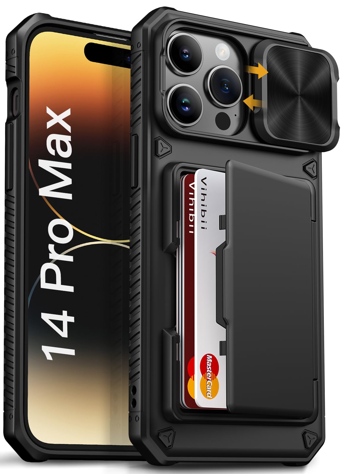 Vihibii for iPhone 14 Pro Max Case with Card Holder (4 Cards) [RFID Blocking] & 