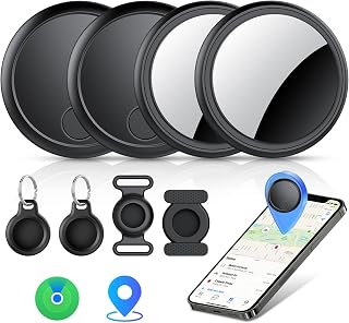 Air Tracker Tags 4 pack Black,Bluetooth Tracker Works with Apple Find My APP (iOS Only) Replaceable Battery Last 2 Year, IP68 Waterproof,100dB Sound,Item Locator for Keys/Luggages/Suitcases
