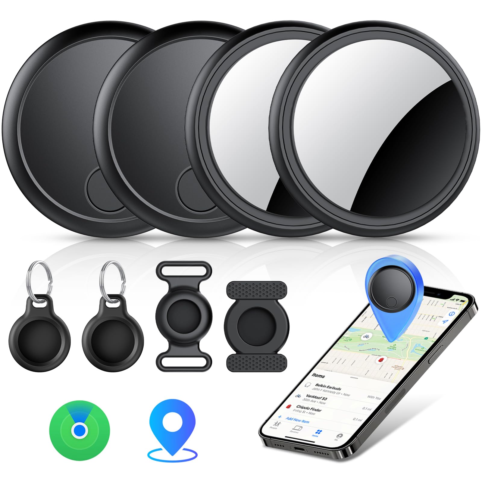 Air Tracker Tags 4 pack Black,Bluetooth Tracker Works with Apple Find My APP (iO