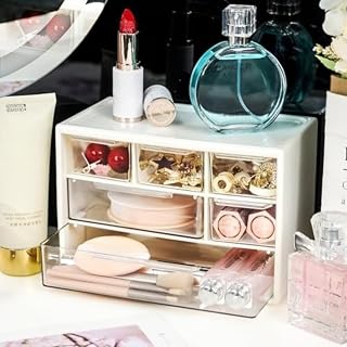 Mini Desk Organizer with 6 Drawers, Stackable Desk Organizer Clear Makeup Jewelry Office Craft Supplies (White)