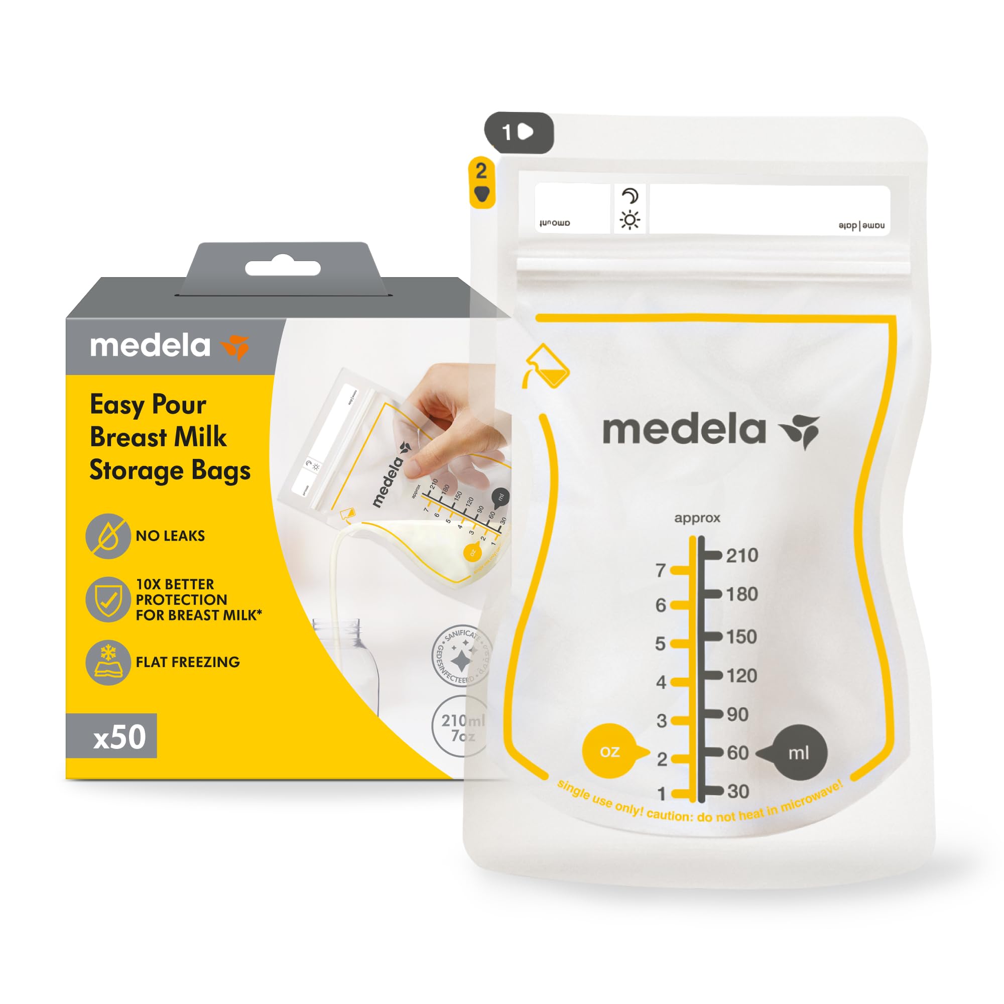 Medela Easy Pour Disposable Breastmilk Storage Bags, 210 ml Capacity, Leakproof 