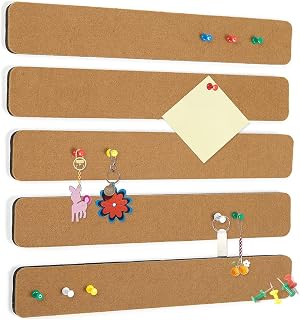 5pcs Felt Pinboard Bar Strip Bulletin Board for Bedroom Office Home Wall Decor Bulletin Board Self Adhesive Cork Board with 35 Push Pins to Stick Notes, Photos and Schedules