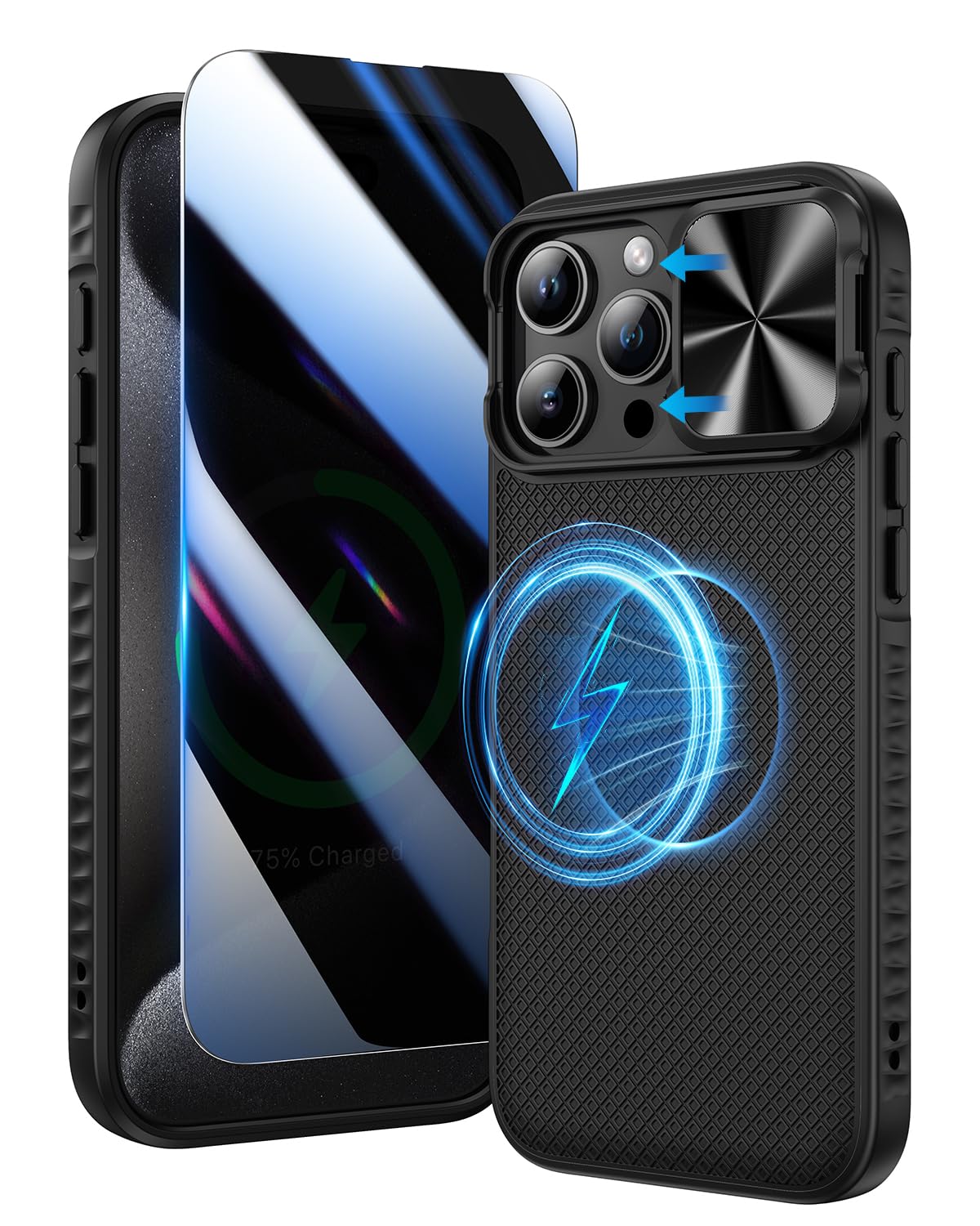 Doeshine for iPhone 16 Pro Max Case Screen Protector and Camera Cover,Black
