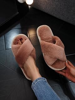 Womens Fuzzy Memory Foam Slippers Open Toe Indoor Outdoor Gifts