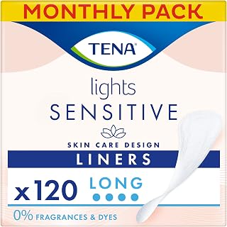 TENA Lights Long Liner, 120 Incontinence Liners (20 x 6 Packs) | Women with Sensitive Skin, Breathable and Unscented Liner for Light Bladder Weakness