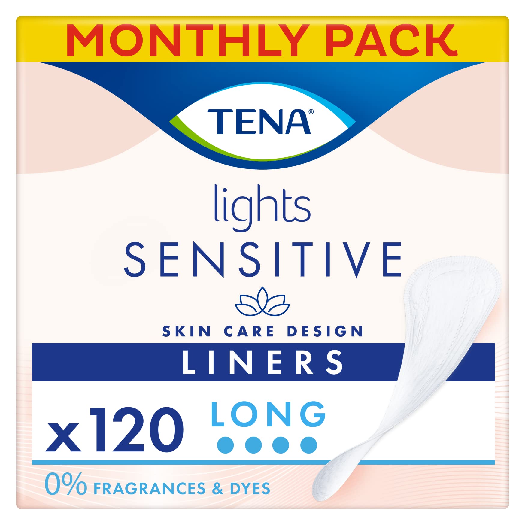 TENA Lights Long Liner, 120 Incontinence Liners (20 x 6 Packs) | Women with Sens